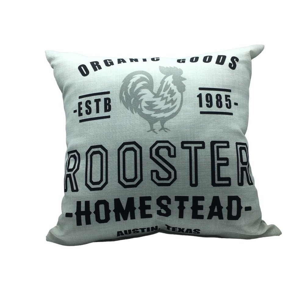 Organic goods established 1985 rooster home‎ stead throw pillow 16“ x 16“